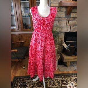 J.CREW SIZE 10 RED AND PINK TIERED DRESS RUCHED COLLAR TIE KEY HOLE IN BACK EUC